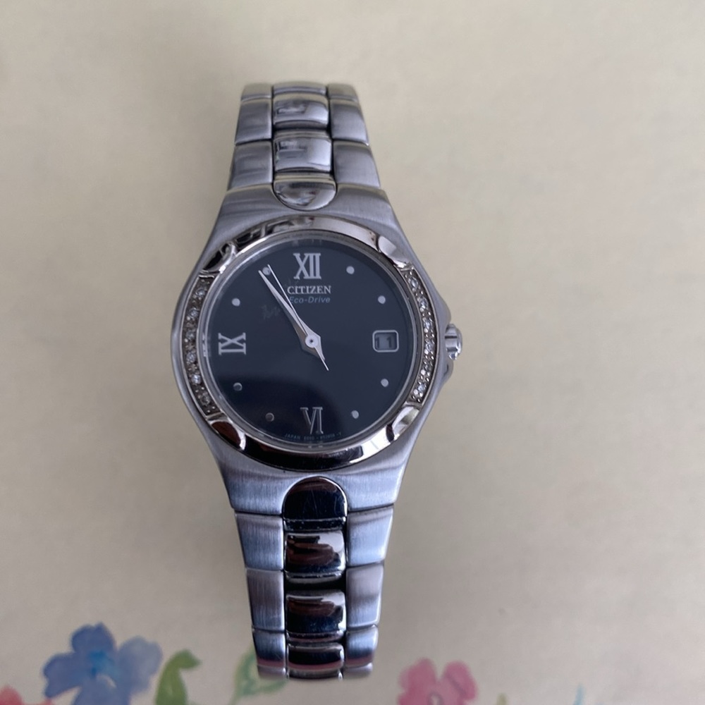Vintage Citizens Eco-Drive E010-H29859 Natural Diamond Accent Bezel Watch.